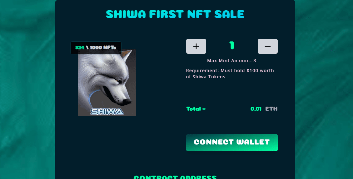 Shiwa NFT Minting Dapp project screenshot